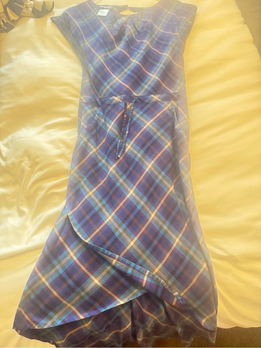 Patagonia Blue and Teal Plaid Cap Sleeve Dress